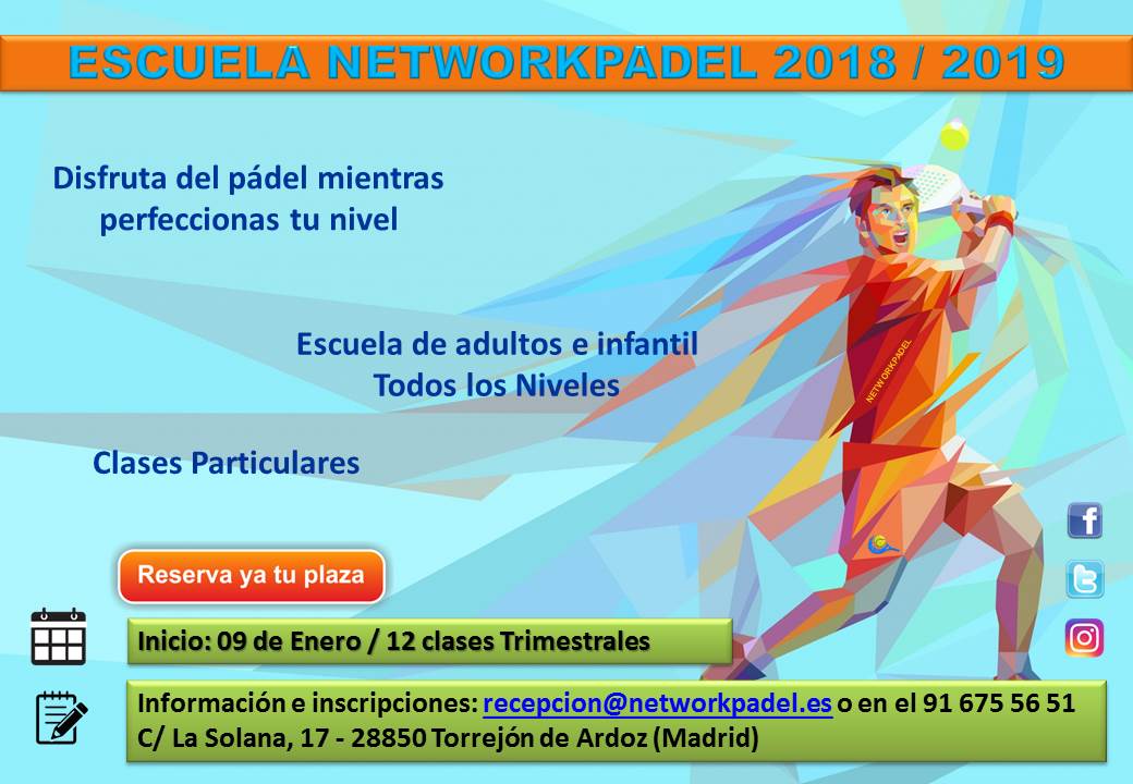 Plazas disponibles Segundo Trimestre Escuela NetworkPadel Club Indoor