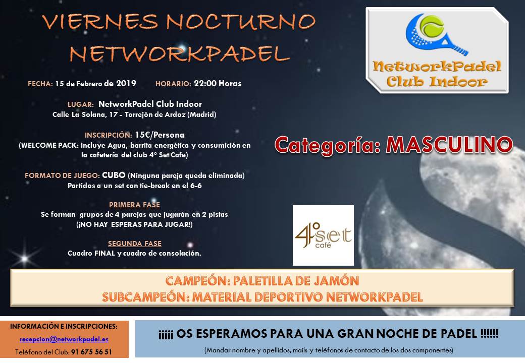 Viernes Nocturno "NetworkPadel" Categoría Masculina (15/02/2019)